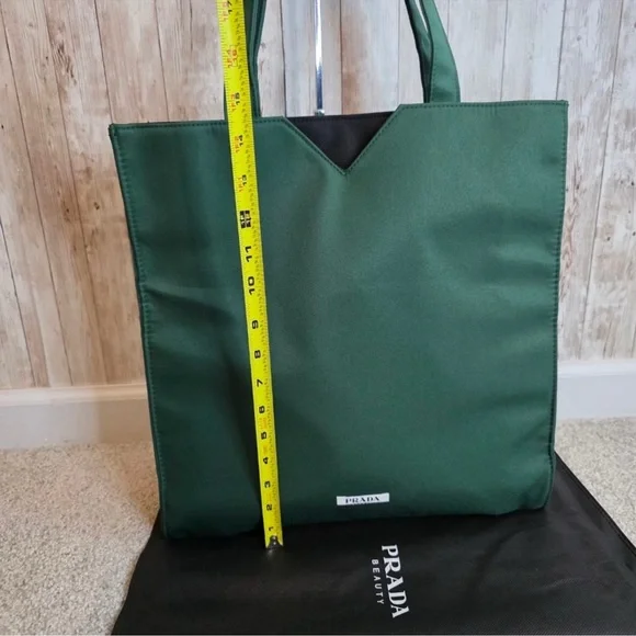 PRADA Beauty Forest Green Tote Bag with Strap & Dust Bag NEW!! - Picture 14 of 16